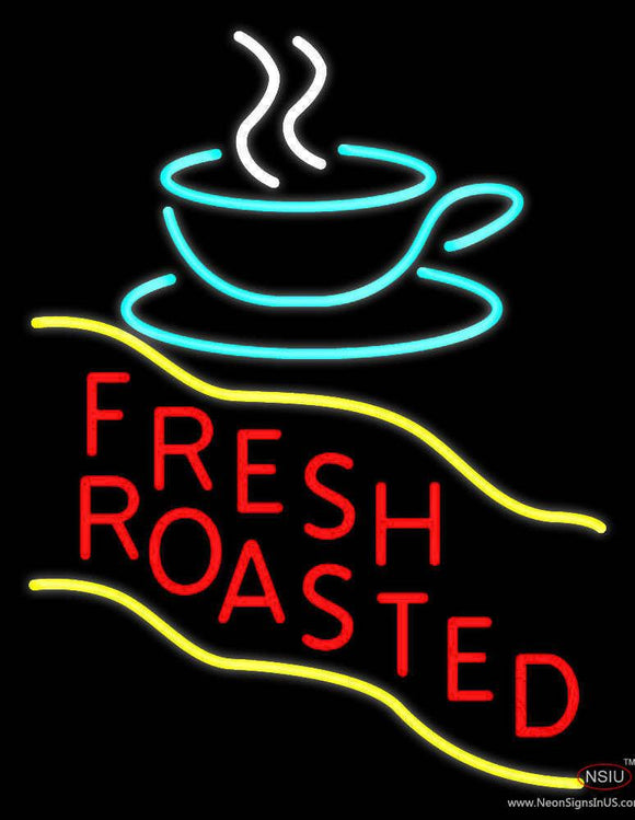 Red Fresh Roasted Coffee Cup Real Neon Glass Tube Neon Sign
