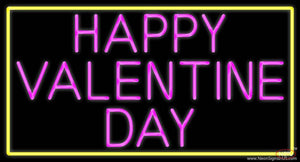 Pink Happy Valentines Day With Yellow Border Real Neon Glass Tube Neon Sign