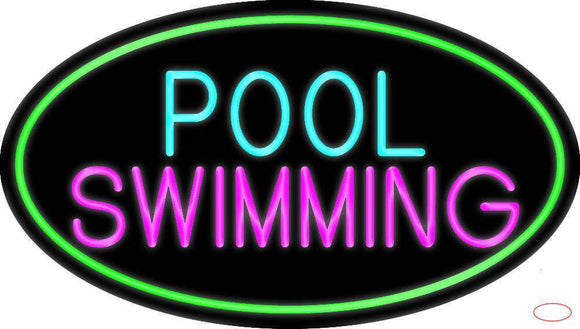 Pool Swimming With Green Border Handmade Art Neon Sign