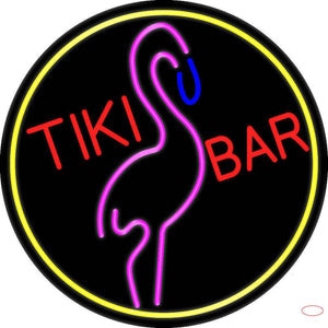Tiki Bar Flamingo Oval With Yellow Border Real Neon Glass Tube Neon Sign