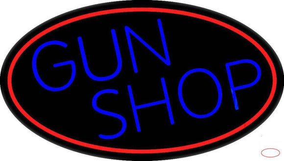 Blue Gun Shop With Red Round Handmade Art Neon Sign
