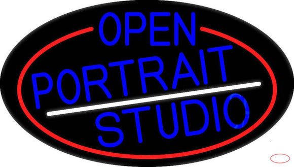 Blue Open Portrait Studio Oval With Red Border Real Neon Glass Tube Neon Sign