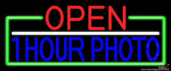 Open  Hour Photo With Green Border Real Neon Glass Tube Neon Sign
