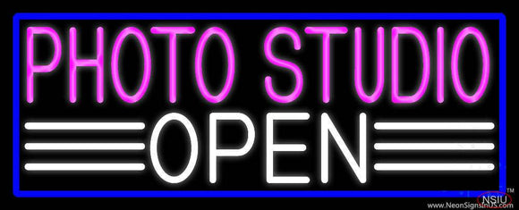 Photo Studio Open With Blue Border Real Neon Glass Tube Neon Sign