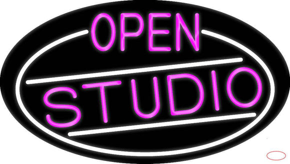 Pink Open Studio Oval With White Border Real Neon Glass Tube Neon Sign