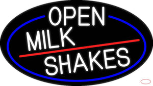 White Open Milk Shakes Oval With Blue Border Real Neon Glass Tube Neon Sign
