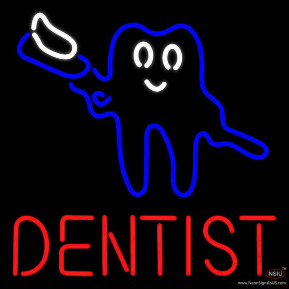 Tooth Logo With Brush Dentist Handmade Art Neon Sign