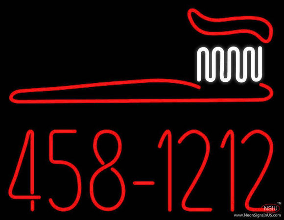 Dentist Brush Logo With Phone Number Handmade Art Neon Sign