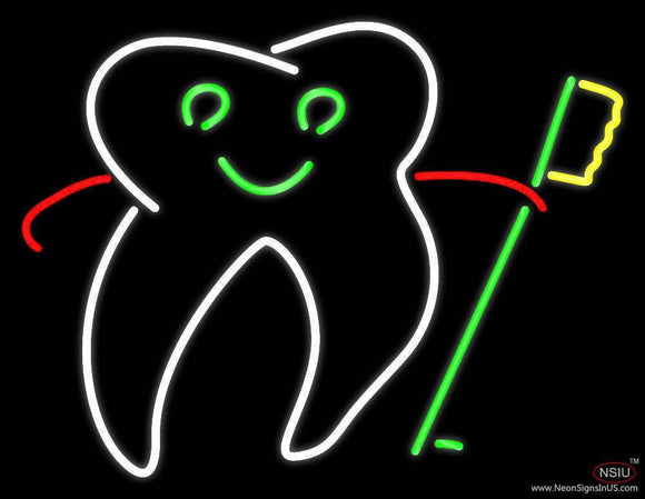 Tooth With Brush Logo Handmade Art Neon Sign