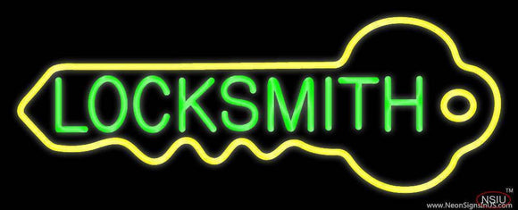Green Locksmith With Key Logo Handmade Art Neon Sign