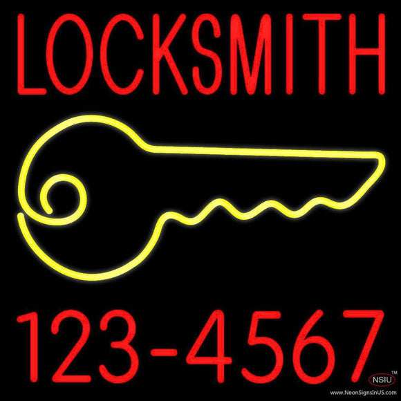 Locksmith Key Logo With Number Handmade Art Neon Sign