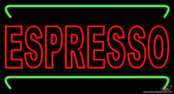 Double Stroke Red Espresso With Green Lines Real Neon Glass Tube Neon Sign