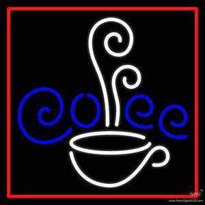 White Cup Blue Coffee With Red Border Real Neon Glass Tube Neon Sign