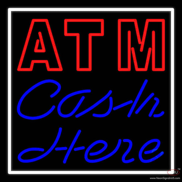 Double Stroke Atm With Cash Here Real Neon Glass Tube Neon Sign