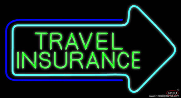 Green Travel Insurance With Arrow Real Neon Glass Tube Neon Sign