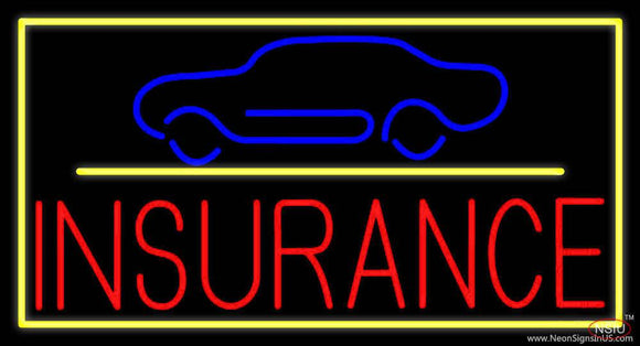 Car Logo Yellow Line Insurance with Border Real Neon Glass Tube Neon Sign