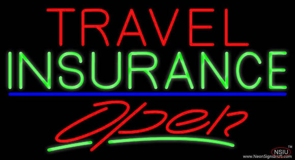 Travel Insurance Open With Blue Line Real Neon Glass Tube Neon Sign