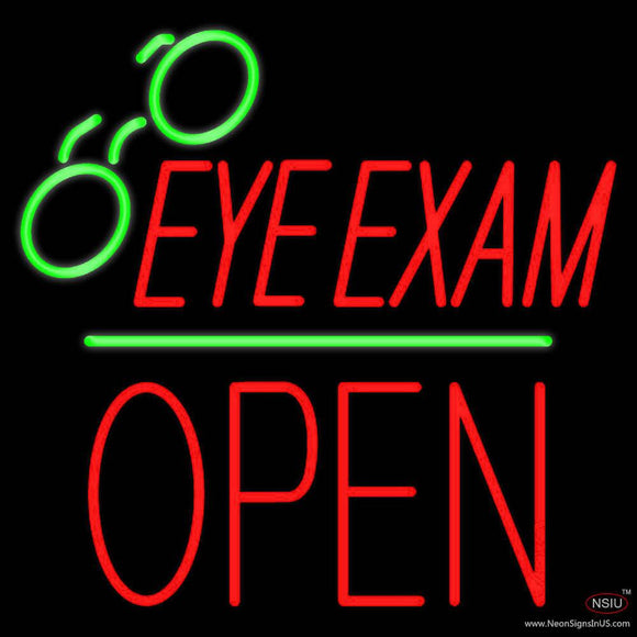 Eye Exams Block Open Green Line Real Neon Glass Tube Neon Sign