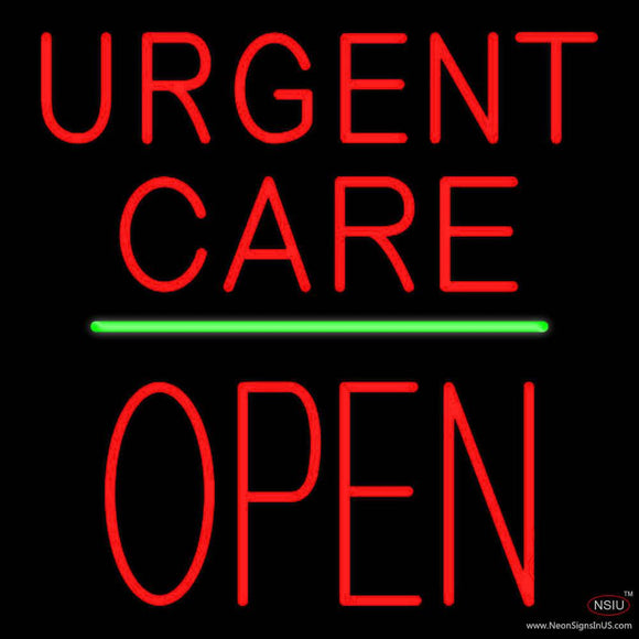 Urgent Care Block Open Green Line Real Neon Glass Tube Neon Sign