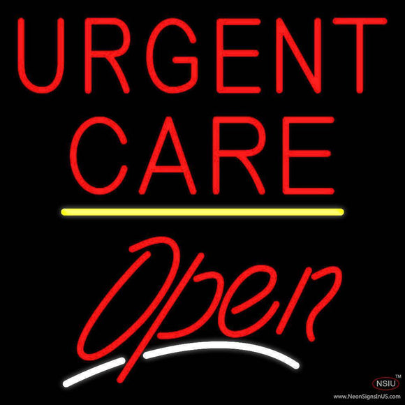 Urgent Care Script Open Yellow Line Handmade Art Neon Sign