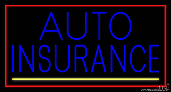 Blue Auto Insurance Yellow Line Red Border Real Neon Glass Tube Neon Sign