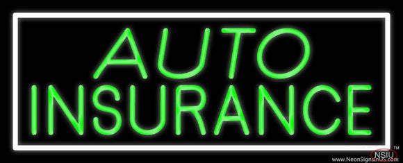 Green Auto Insurance White Border Real Neon Glass Tube Neon Sign