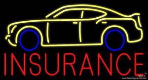 Red Insurance Yellow Car Logo Real Neon Glass Tube Neon Sign