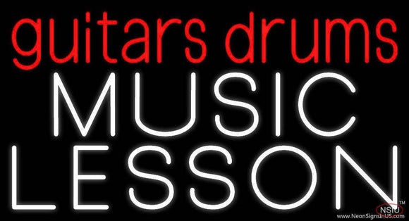 Red Guitar Drums White Music Lesson Real Neon Glass Tube Neon Sign