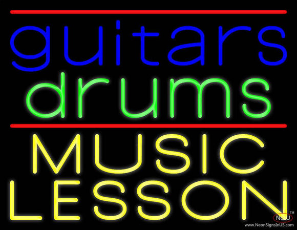 Guitar Drums Music Lesson Real Neon Glass Tube Neon Sign