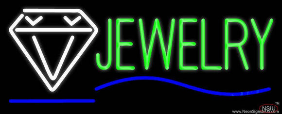 Jewelry Block Diamond Logo Blue Line Handmade Art Neon Sign