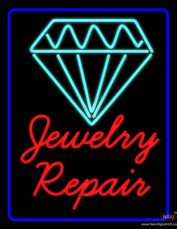 Jewelry Repair Cursive Blue Border Handmade Art Neon Sign