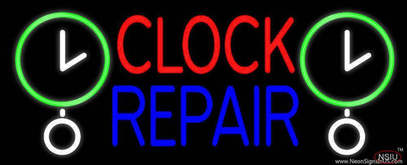 Red Clock Blue Repair Block Handmade Art Neon Sign