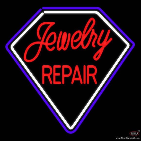 Red Jewelry Repair Diamond Border Handmade Art Neon Sign