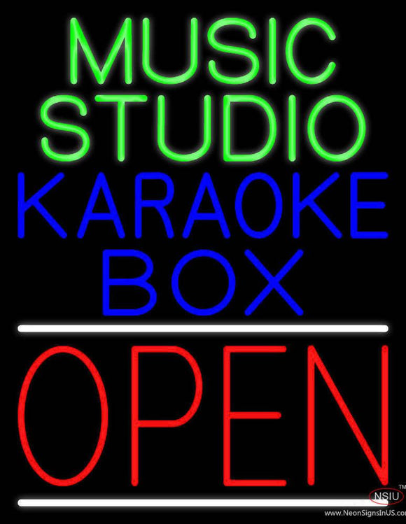 Open Music Studio Karaoke Box White Line  Real Neon Glass Tube Neon Sign