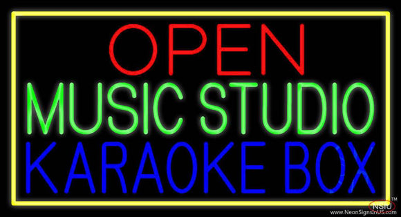 Open Music Studio Karaoke Box Yellow Border  Real Neon Glass Tube Neon Sign