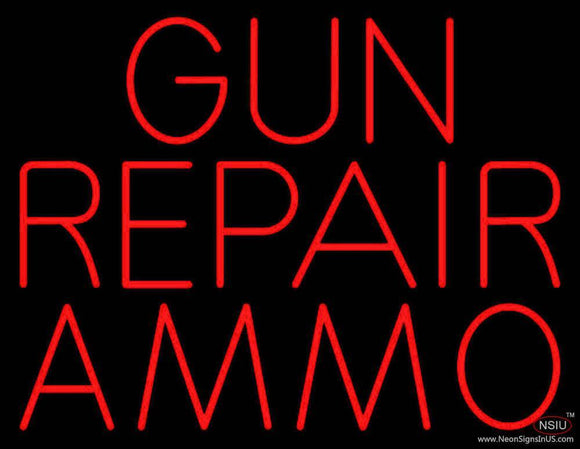 Red Gun Repair Ammo Handmade Art Neon Sign
