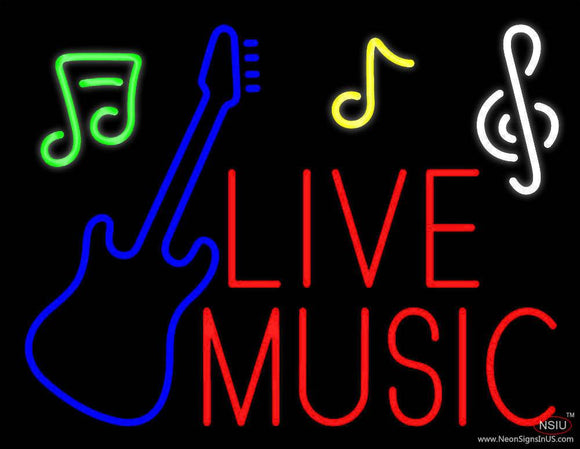 Red Live Music With Guitar Note  Real Neon Glass Tube Neon Sign