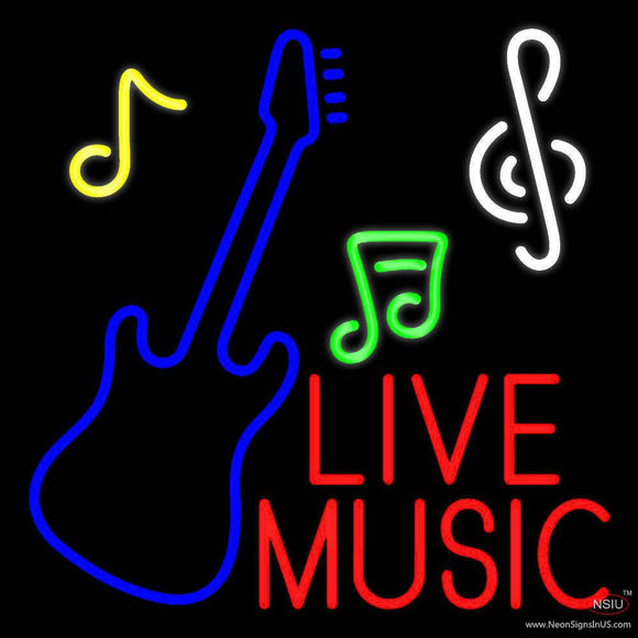 Red Live Music With Guitar Note  Real Neon Glass Tube Neon Sign