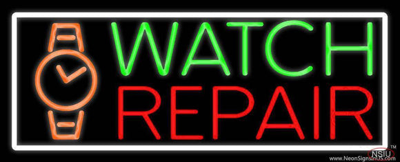 White Border Watch Repair With Logo Handmade Art Neon Sign