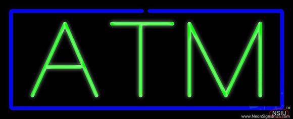 Green ATM Blue Border Real Neon Glass Tube Neon Sign