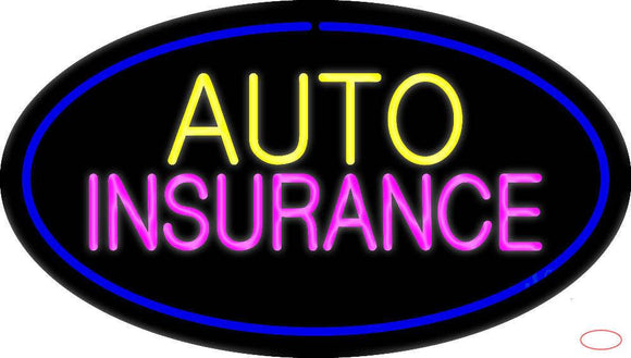Auto Insurance Blue Oval Real Neon Glass Tube Neon Sign