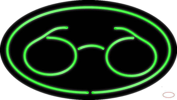 Glasses Logo Oval Green Handmade Art Neon Sign