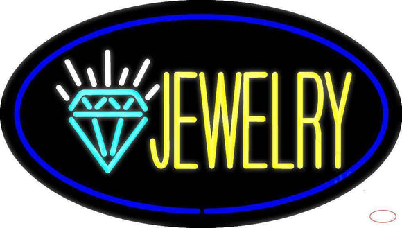 Jewelry Logo Oval Blue Handmade Art Neon Sign