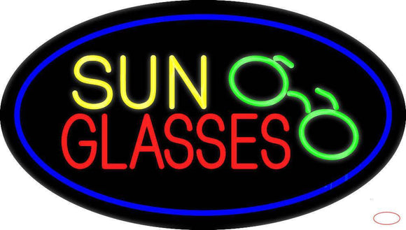 Sun Glasses Oval Blue Handmade Art Neon Sign