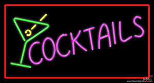 Cocktail with Cocktail Glass Red Border Real Neon Glass Tube Neon Sign