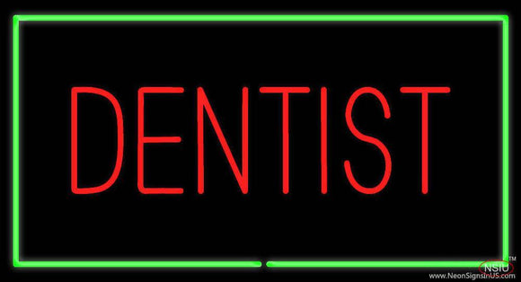 Red Dentist Green Border Handmade Art Neon Sign