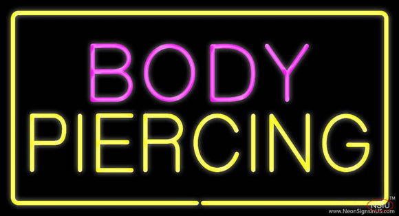 Body Piercing Rectangle Yellow Real Neon Glass Tube Neon Sign