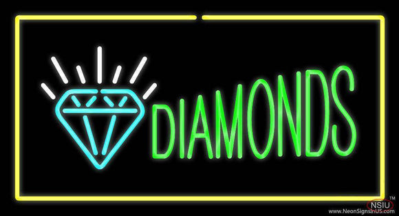 Diamonds Logo Yellow Rectangle Handmade Art Neon Sign