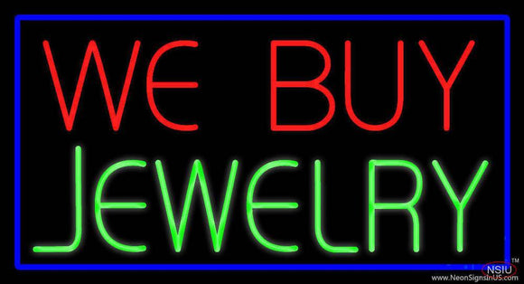 We Buy Jewelry Rectangle Blue Handmade Art Neon Sign