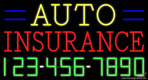 Auto Insurance with Phone Number Real Neon Glass Tube Neon Sign